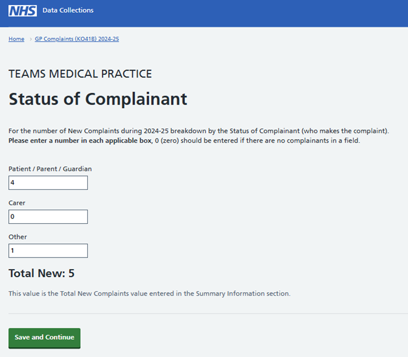 Screenshot of SDCS system showing Status of Complainant screen.