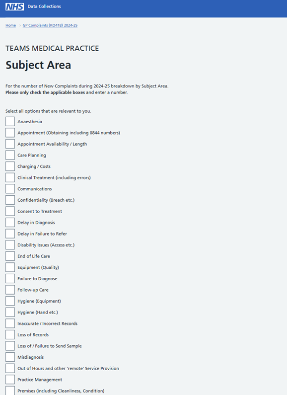 Screenshot of SDCS system showing the Subject Area screen.