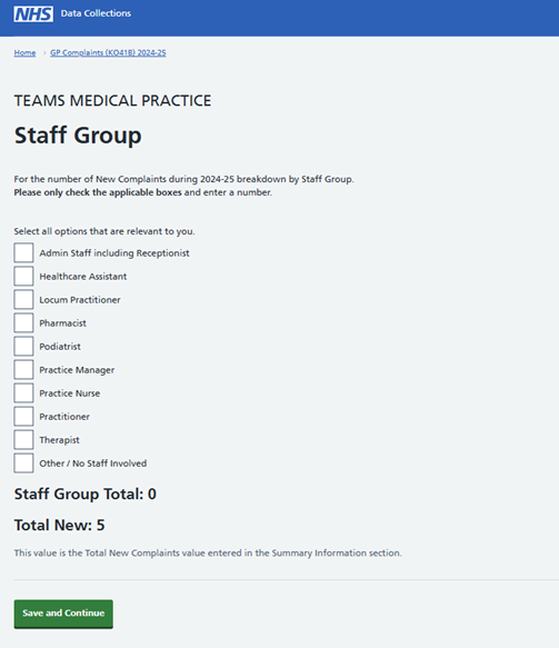 Screenshot of SDCS system showing Staff Group screen.
