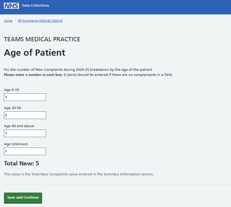Screenshot of SDCS system showing Age of Patient screen.