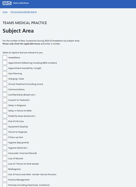 Screenshot of SDCS system showing Subject Area screen.