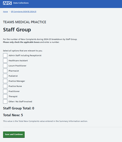 Screenshot of SDCS system showing Staff Group screen.