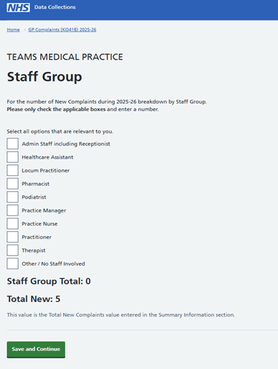 Screenshot of SDCS system showing Staff Group screen.