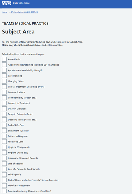 Screenshot of SDCS system showing the Subject Area screen.