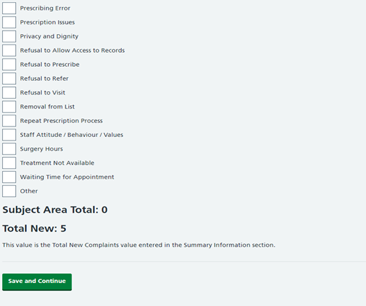 Complaint subject area - part 2