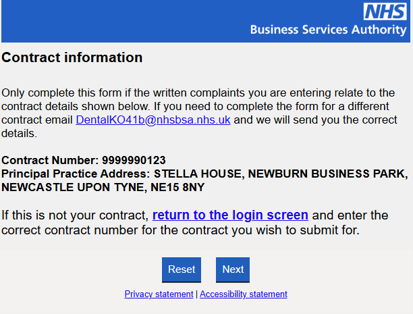 contract information screen