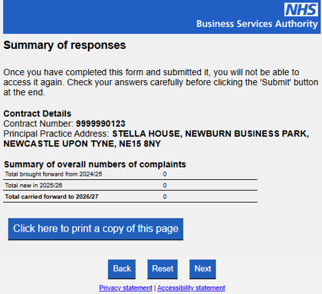 Dental written complaints collection summary of responses