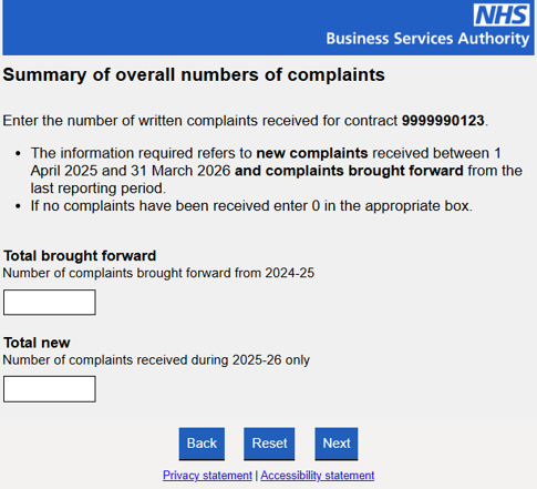 summary of overall number of complaints