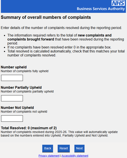 summary of overall number of complaints