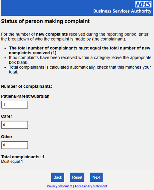 status of person making complaint