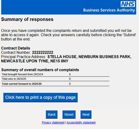 Dental written complaints collection summary of responses