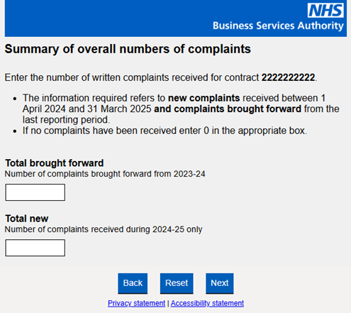 summary of overall number of complaints