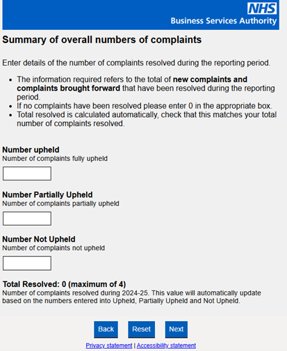summary of overall number of complaints