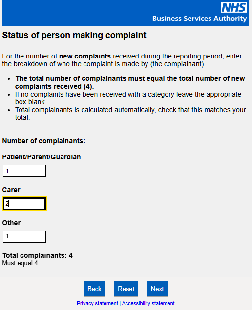 status of person making complaint