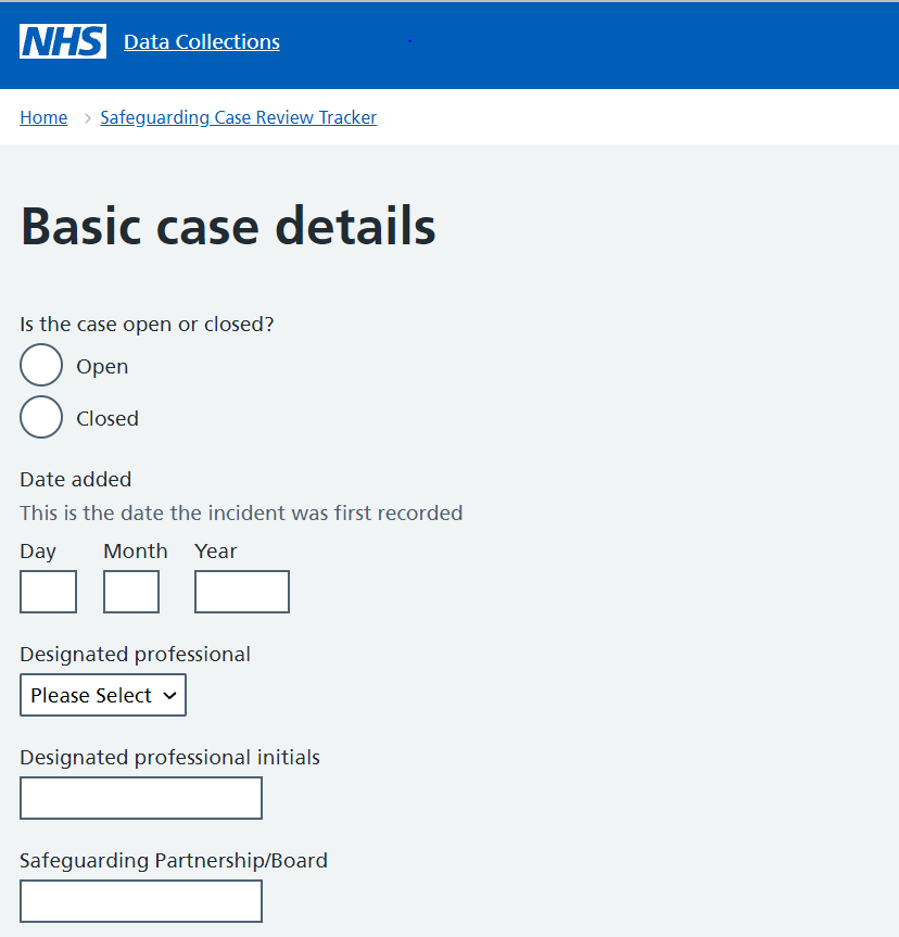 safeguarding case review tracker basic case details screen