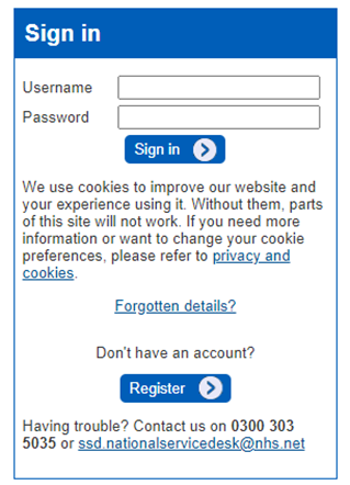 image showing SDCS screen highlighting the forgotten password section