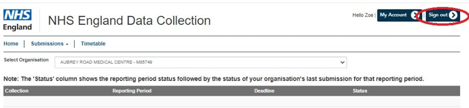 SDCS sign out button