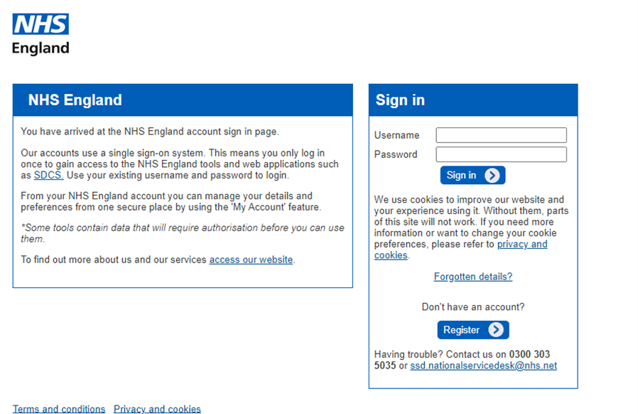 SDCS sign-in page