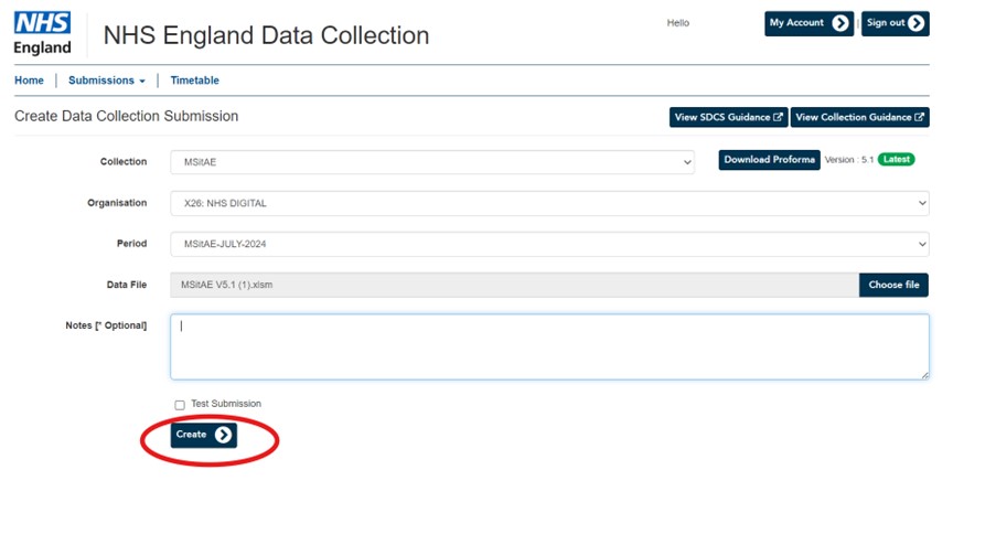 SDCS - create submission button