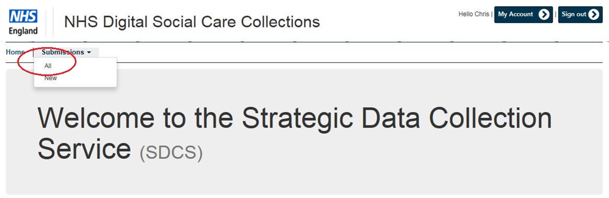 SDCS - navigate to All submissions