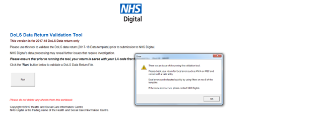 There was an issue while running the validation tool