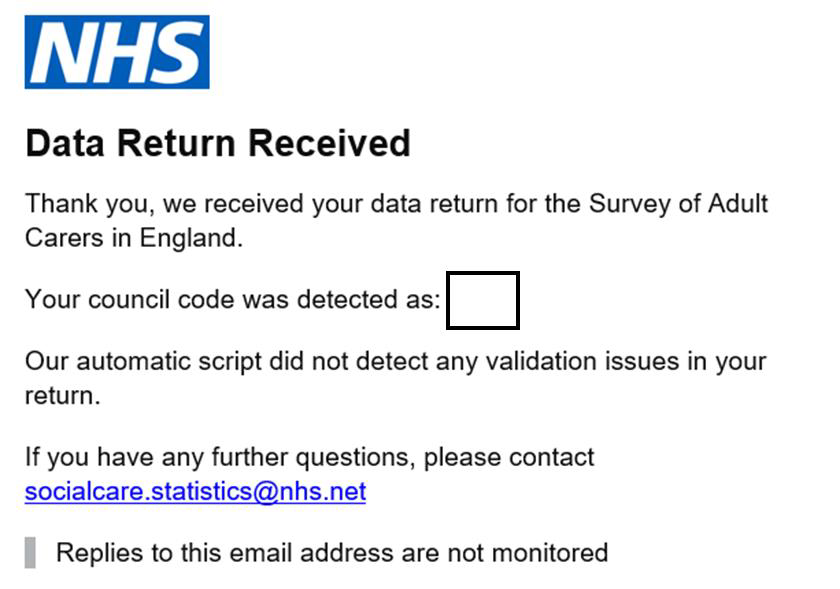Validation report data return received email