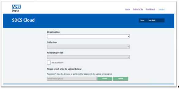 Image of the SDCS cloud portal with organisation with the tabs collection, reporting period displayed.