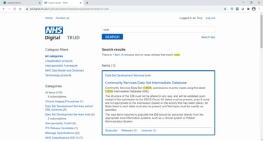 Using the search box in TRUD