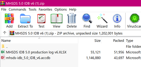 Screenshot of the Zip file that opens when you download a version of the IDB