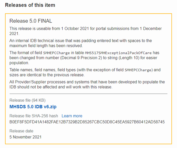 Screenshot of 'Release 5.0 FINAL' IDB available to download from TRUD