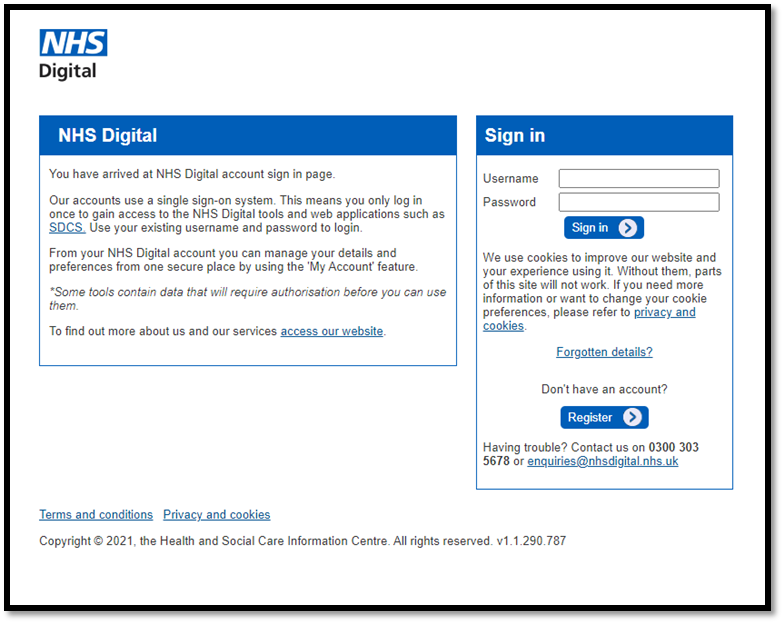 SDCS portal screen