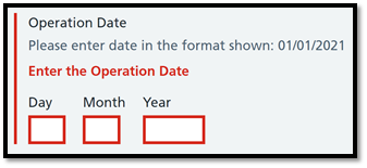 Operation date screen