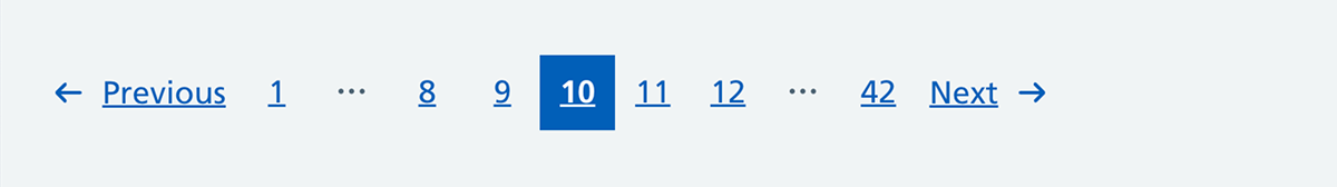 Screenshot of pagination showing previous, numbered pages, and next with page 10 highlighted.