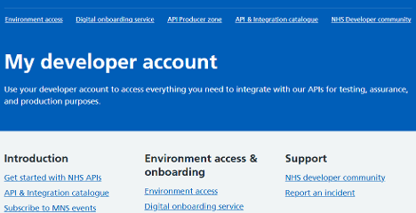 NHS developer account