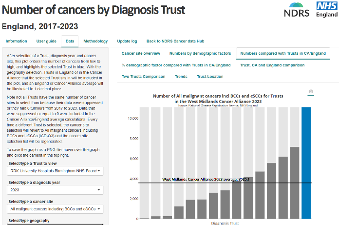 Example of NHS diagnosis trust dashboard