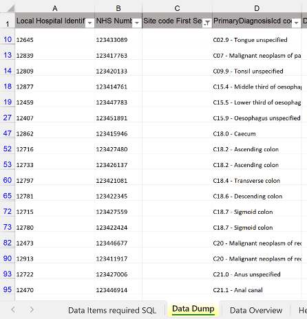 Screenshot of data dump tab from Other Systems COSD excel spreadsheet