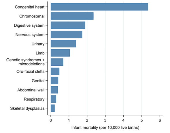 Screenshot of graph showing infanct mortality (deaths under one year of age) by congenital anomaly subgroup in England 2019