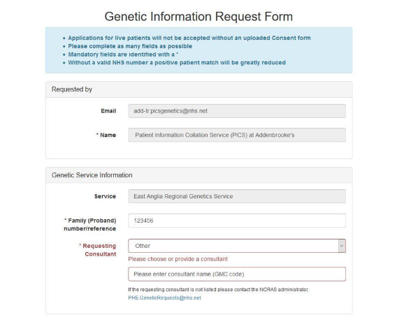 Example of geneticinformation request form