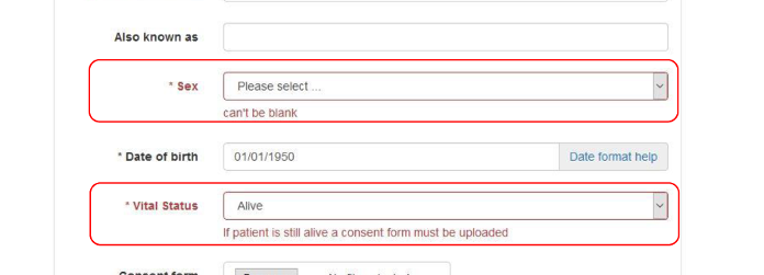 Example of mandatory fields