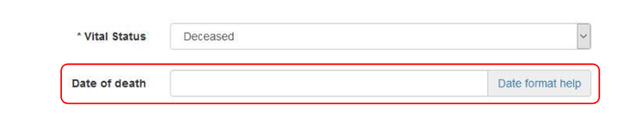 Example of patient information fields for deceased patients