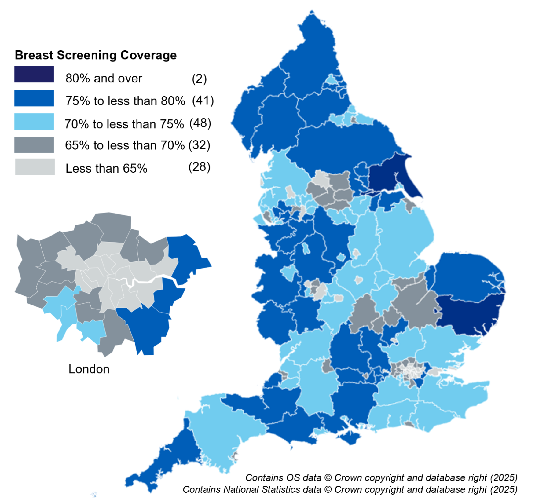 Coverage by Local authority (LA) map (ages 53 to <71)