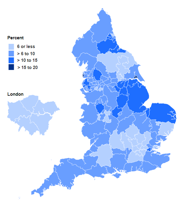 Map showing percentage of women smoking at time of delivery in Q3 2023-24 by Sub-ICB