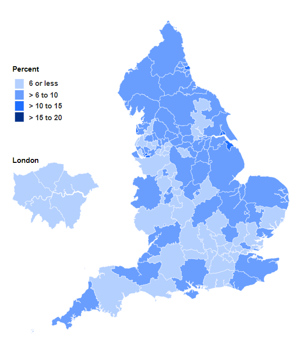 Map showing percentage of women smoking at time of delivery in Q2 2024-25 by Sub-ICB