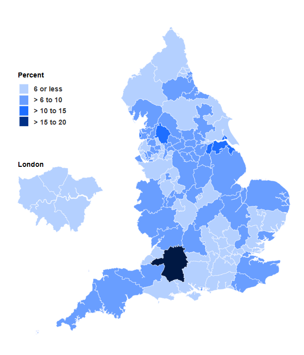 Map showing percentage of women smoking at time of delivery in Q4 2024-25 by Sub-ICB