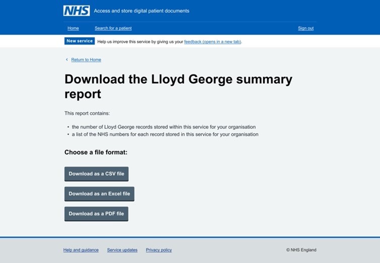 Screenshot showing Download the George LLoyd summary report