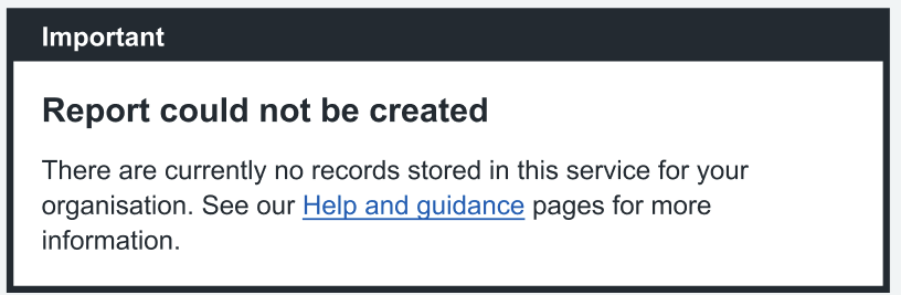 Screenshot showing Report could not be created message