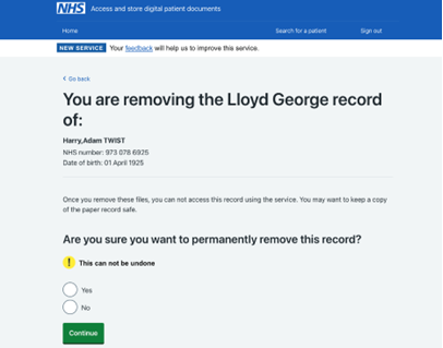 You are removing the LLoyd George record screen