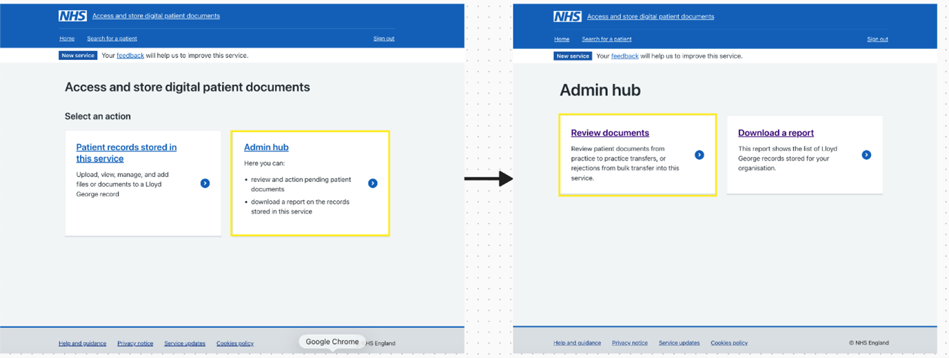 Screenshot of how to select an action