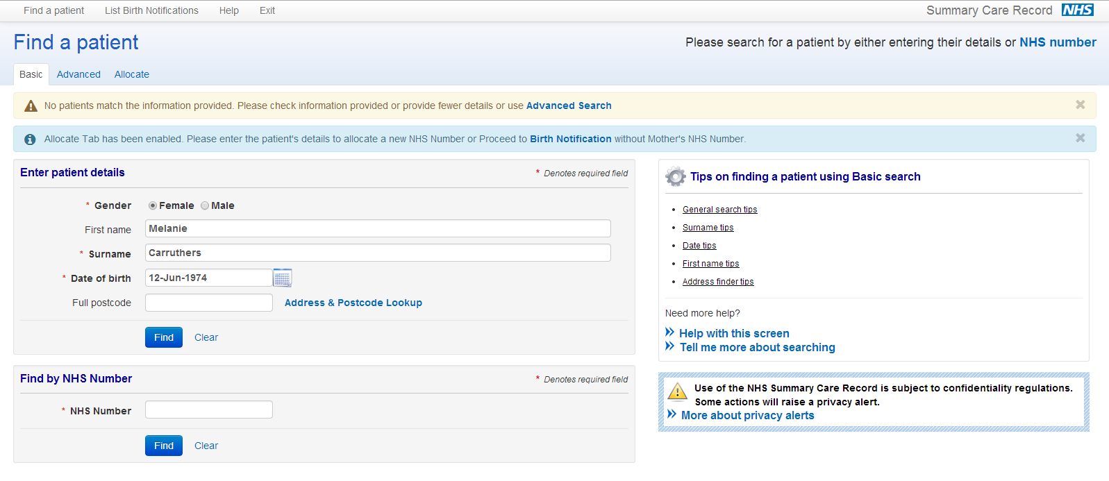 No records found - allocate option available
