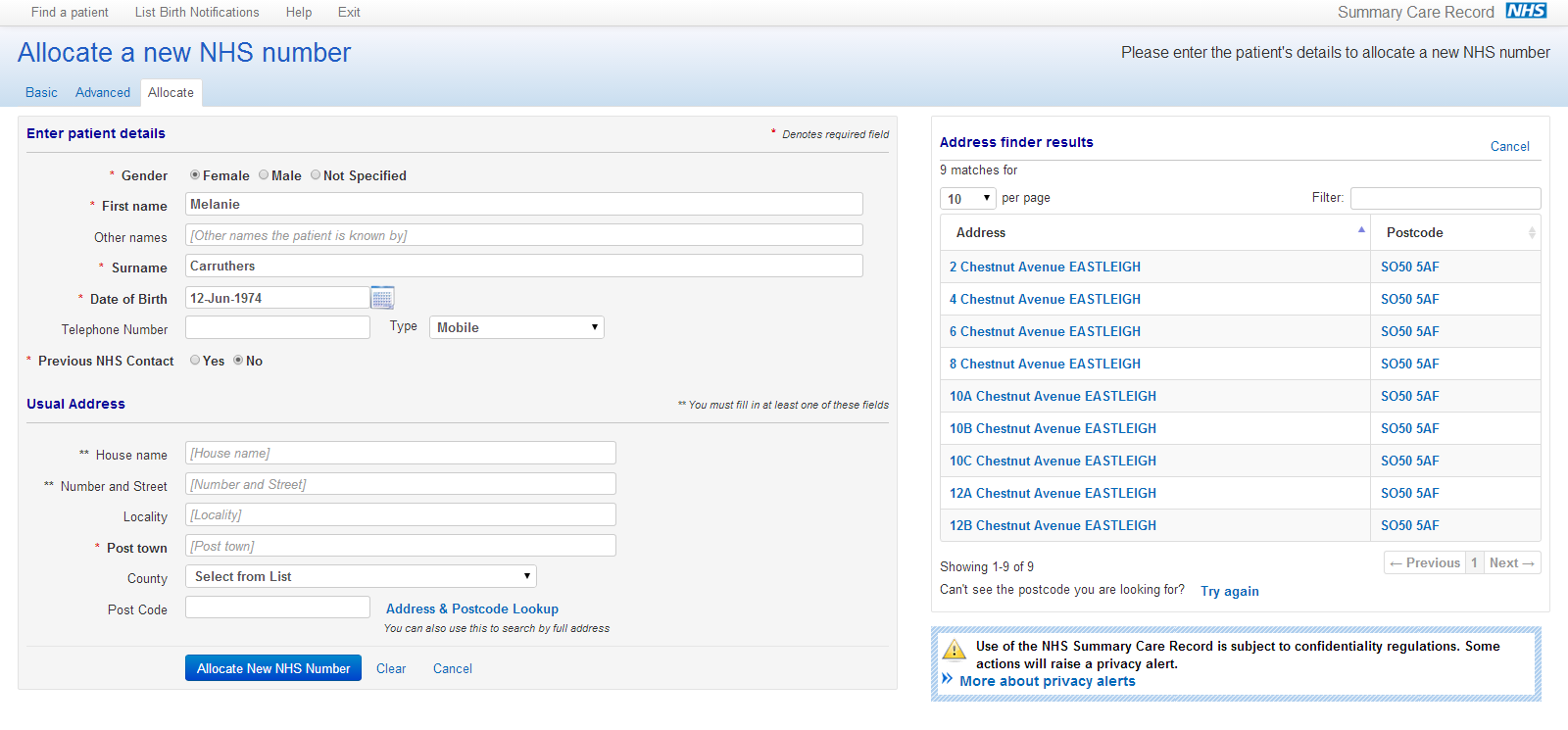 Allocate screen - address lookup, addresses found and displayed